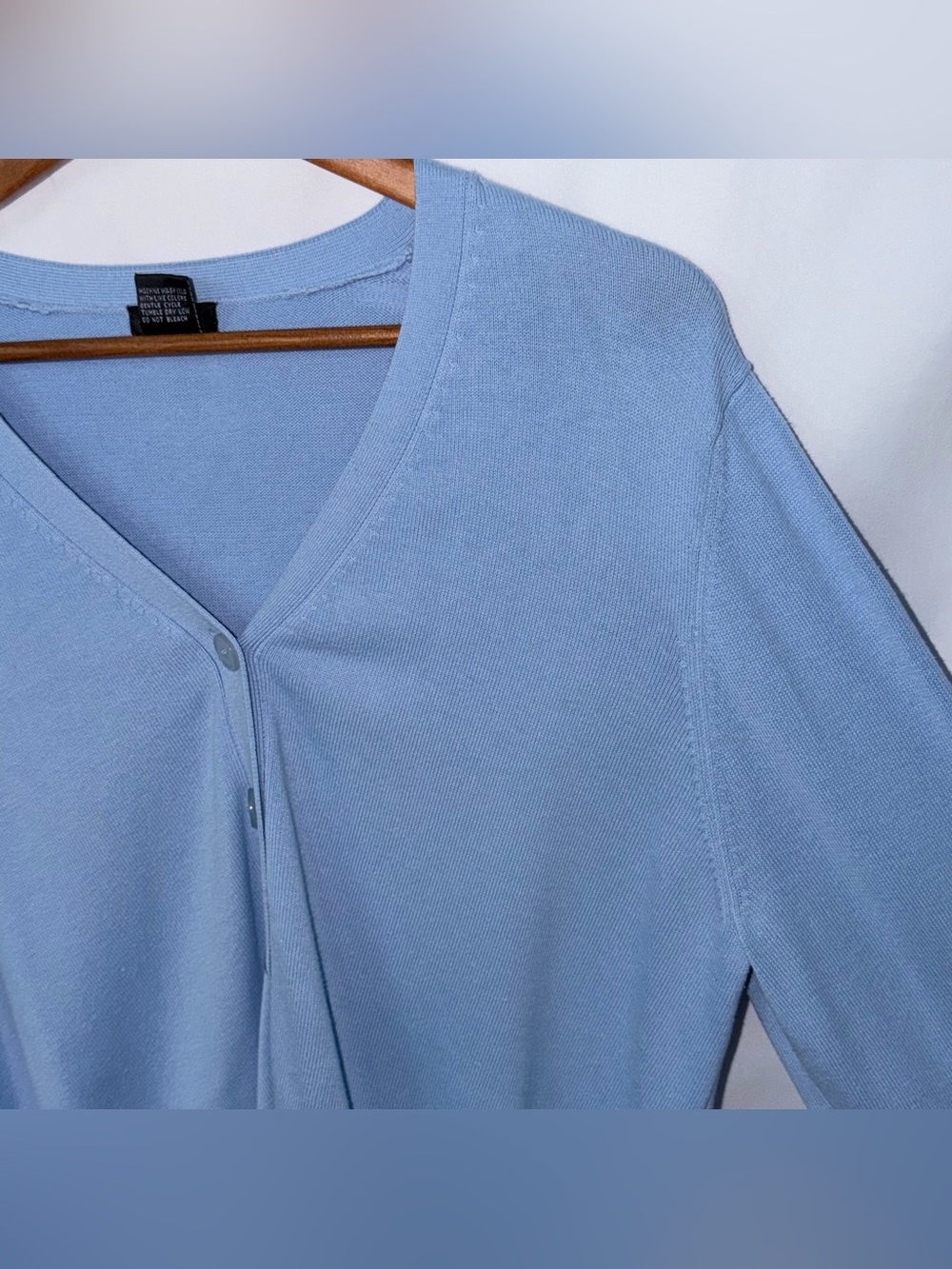 Vintage Evie Light Baby Blue Cotton V-Neck Size XL Retro Y2K Cardigan Sweater - Picture 7 of 16